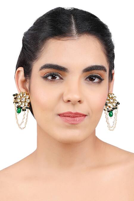 Aakarsha By Ajay_White Pearls, Beads, Diamonds Floral Kundan Stone Earrings_Online_at_Aza_Fashions