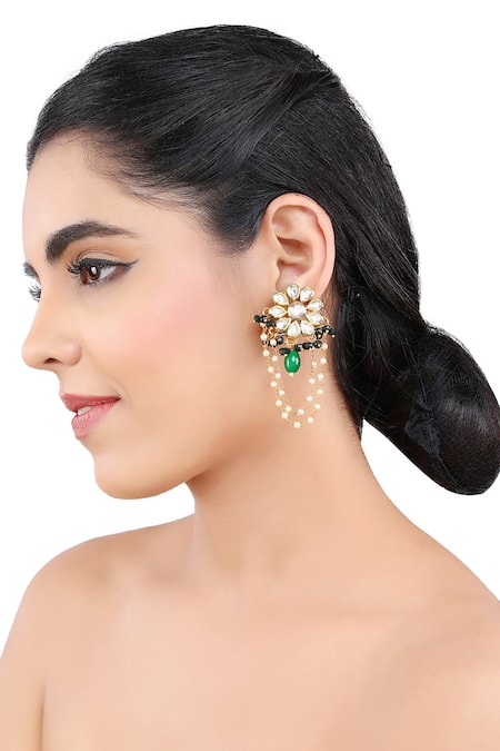 Buy_Aakarsha By Ajay_White Pearls, Beads, Diamonds Floral Kundan Stone Earrings_Online_at_Aza_Fashions