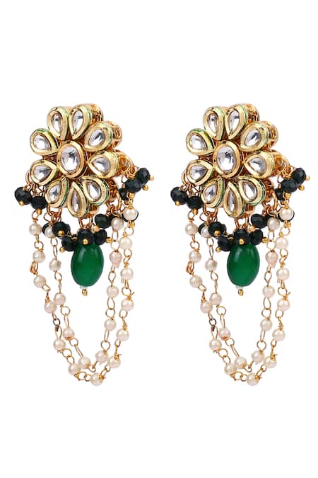 Shop_Aakarsha By Ajay_White Pearls, Beads, Diamonds Floral Kundan Stone Earrings_Online_at_Aza_Fashions