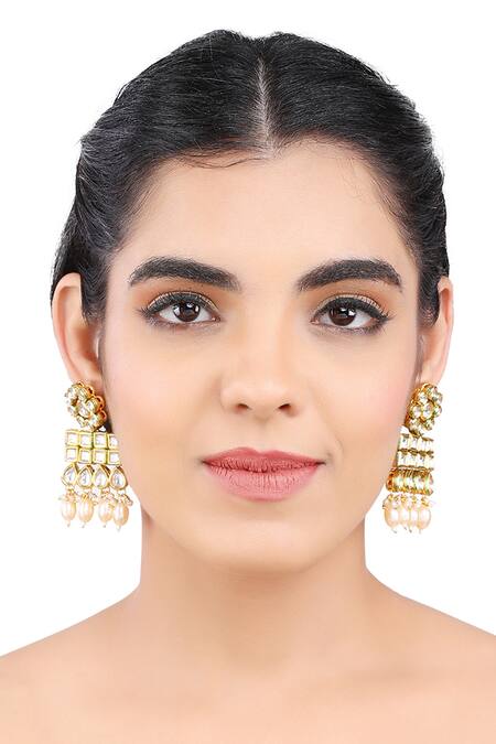 Aakarsha By Ajay Gold Plated Pearls, Beads Square Kundan Studded Earrings Online at Aza Fashions Aakarsha By Ajay_Gold Plated Pearls, Beads Square Kundan Studded Earrings_Online_at_Aza_Fashions