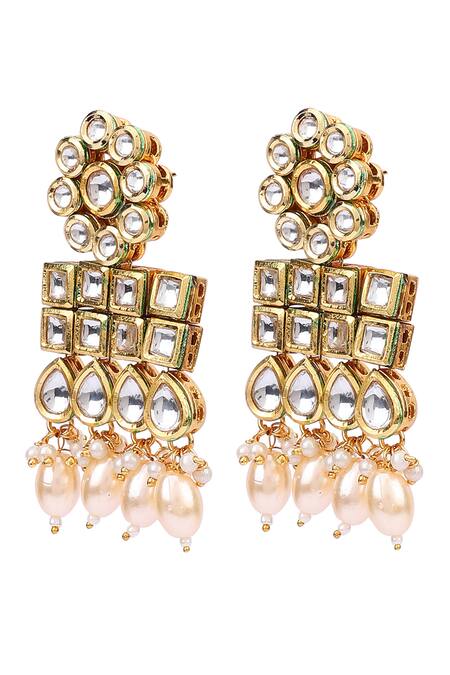 Aakarsha By Ajay Gold Plated Pearls, Beads Square Kundan Studded Earrings at Aza Fashions Aakarsha By Ajay_Gold Plated Pearls, Beads Square Kundan Studded Earrings_at_Aza_Fashions