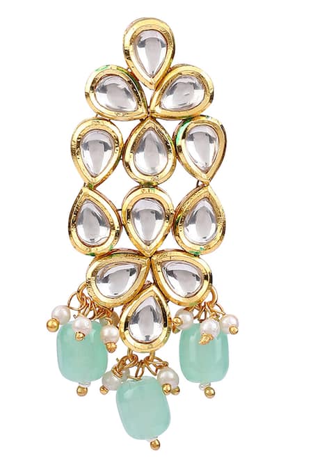 Shop_Aakarsha By Ajay_Green Pearls, Beads, Diamonds Floral Kundan Dangler Earrings_Online_at_Aza_Fashions
