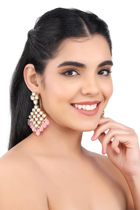 Aakarsha by Ajay Pink Kundan Stones Circular Dangler Earrings