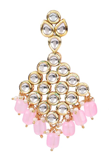 Shop_Aakarsha By Ajay_Pink Pearls, Beads, Cut Work Circular Kundan Dangler Earrings_Online_at_Aza_Fashions