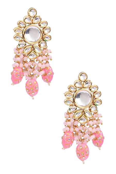 Shop Aakarsha By Ajay Pink Pearls, Beads Flower Kundan Earrings at Aza Fashions Shop_Aakarsha By Ajay_Pink Pearls, Beads Flower Kundan Earrings_at_Aza_Fashions