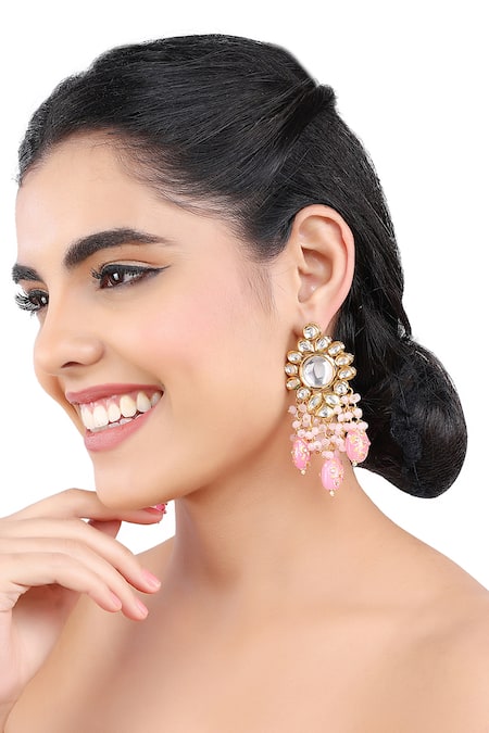 Buy Aakarsha By Ajay Pink Pearls, Beads Flower Kundan Earrings Online at Aza Fashions Buy_Aakarsha By Ajay_Pink Pearls, Beads Flower Kundan Earrings_Online_at_Aza_Fashions