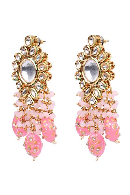 Indian Gold Plated Bollywood Style Kundan Chandbali Earrings Pink Jewelry  Set | eBay