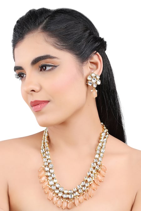 Buy_Aakarsha By Ajay_Brown Pearls, Beads Kundan Embellished Necklace Set_Online_at_Aza_Fashions