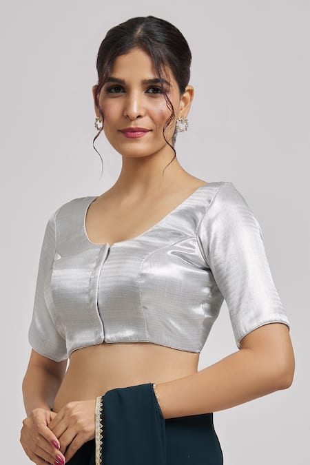 Silver Art Silk Saree With Embroidered Blouse 4783SR14