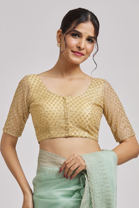 Indian Women's Ethnic Golden embellished Saree Blouse Crop Top USA | eBay