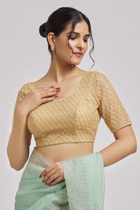 Buy Samyukta Singhania Gold Net Teardrop Sequin Embroidered Saree Blouse Online at Aza Fashions Buy_Samyukta Singhania_Gold Net Teardrop Sequin Embroidered Saree Blouse _Online_at_Aza_Fashions