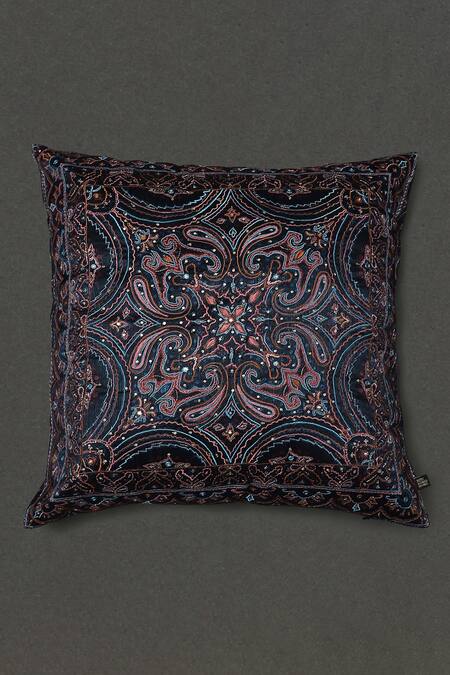 Ritu Kumar Blue Mysore Silk Embroidered Saadh Cushion With Filler