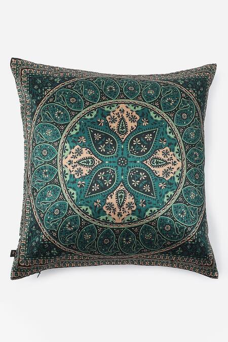 Ritu Kumar Green Mysore Silk Embroidered Saadh Cushion With Filler