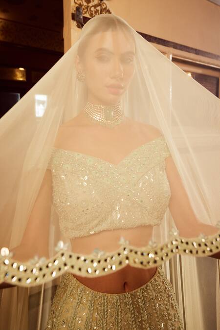 Rococo Green Net Sequins, Cut Work, Embroidery The Empress Cutdana Floral Lehenga Set Online at Aza Fashions Rococo_Green Net Sequins, Cut Work, Embroidery The Empress Cutdana Floral Lehenga Set _Online_at_Aza_Fashions