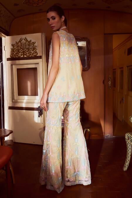 Rococo Ambrosia Embroidered Slit Tunic & Sharara Set 