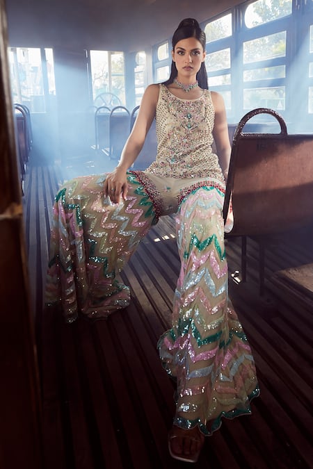 Rococo Caprice Embroidered Kurta Sharara Set 