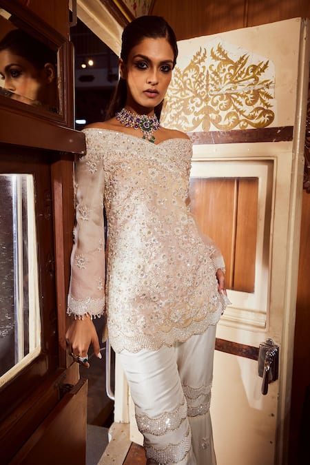 Rococo Lucid Drop Embroidered Tunic & Sharara Set 
