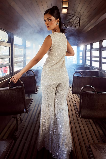 Rococo Elysian Embroidered Slit Tunic & Sharara Set 