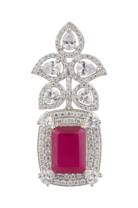 Saga Jewels_Silver Plated Diamonds, Stones Ruby Embedded Earrings_at_Aza_Fashions