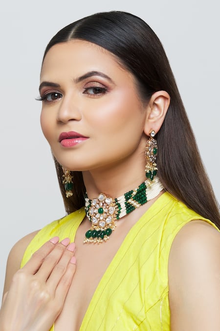 Saga Jewels Multi Color Diamonds, Stones Floral Kundan Choker Set Online at Aza Fashions Saga Jewels_Multi Color Diamonds, Stones Floral Kundan Choker Set _Online_at_Aza_Fashions