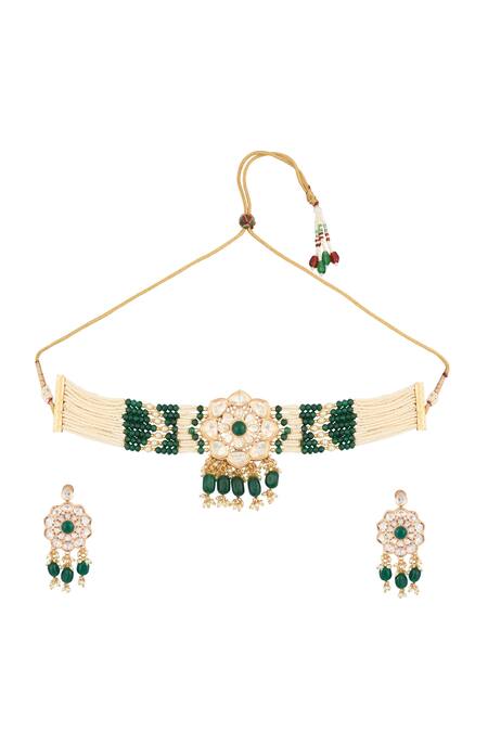 Shop Saga Jewels Multi Color Diamonds, Stones Floral Kundan Choker Set Online at Aza Fashions Shop_Saga Jewels_Multi Color Diamonds, Stones Floral Kundan Choker Set _Online_at_Aza_Fashions