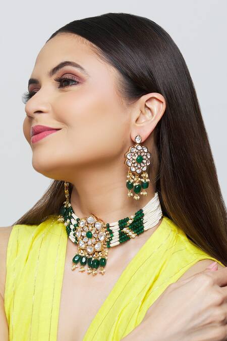 Saga Jewels Multi Color Diamonds, Stones Floral Kundan Choker Set at Aza Fashions Saga Jewels_Multi Color Diamonds, Stones Floral Kundan Choker Set _at_Aza_Fashions