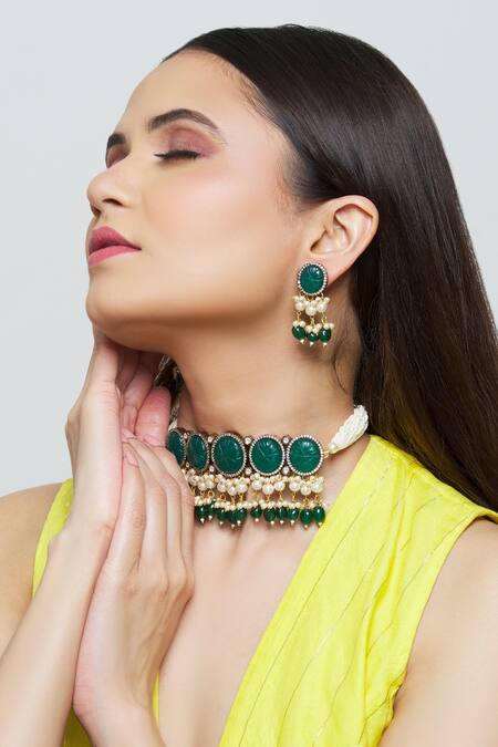 Saga Jewels Multi Color Stones Studded Choker Set Online at Aza Fashions Saga Jewels_Multi Color Stones Studded Choker Set _Online_at_Aza_Fashions