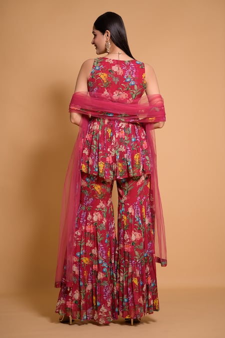 Shop Seams Pret And Couture Purple Georgette Printed Floral Leaf Afina Kurta Sharara Set at Aza Fashions Shop_Seams Pret And Couture_Purple Georgette Printed Floral Leaf Afina Kurta Sharara Set _at_Aza_Fashions