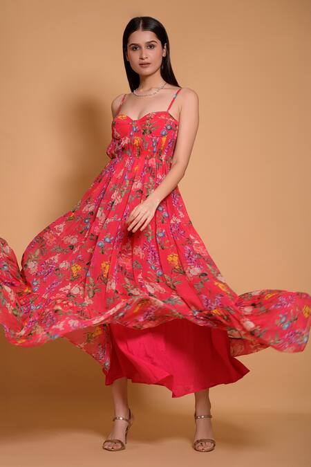 Buy_Seams Pret And Couture_Pink Chiffon Sweetheart Neck Ancy Floral Print Corset Dress _Online_at_Aza_Fashions