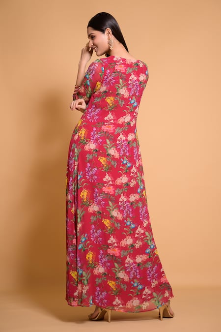 Shop Seams Pret And Couture Purple Georgette Printed Floral Round Mahira Anarkali And Pant Set at Aza Fashions Shop_Seams Pret And Couture_Purple Georgette Printed Floral Round Mahira Anarkali And Pant Set _at_Aza_Fashions