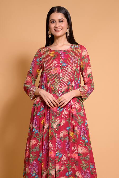 Seams Pret And Couture Purple Georgette Printed Floral Round Mahira Anarkali And Pant Set Online at Aza Fashions Seams Pret And Couture_Purple Georgette Printed Floral Round Mahira Anarkali And Pant Set _Online_at_Aza_Fashions