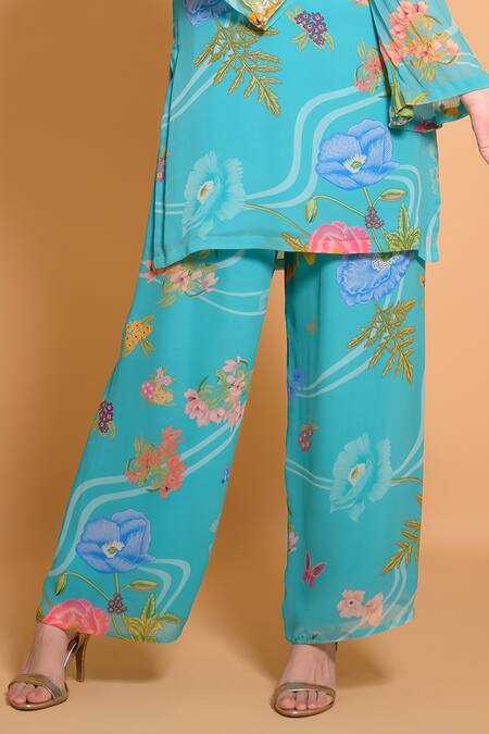 Buy Seams Pret And Couture Blue Georgette Printed Floral Round Nimrit Kurta And Pant Set Online at Aza Fashions Buy_Seams Pret And Couture_Blue Georgette Printed Floral Round Nimrit Kurta And Pant Set _Online_at_Aza_Fashions