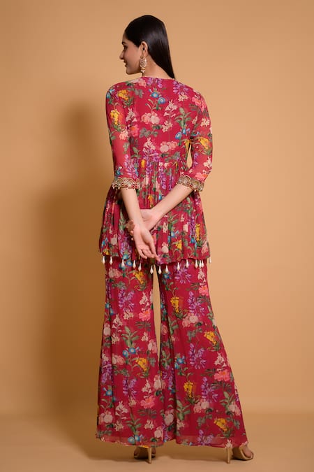 Shop Seams Pret And Couture Purple Georgette Printed Floral Round Preet Kurta And Palazzo Set at Aza Fashions Shop_Seams Pret And Couture_Purple Georgette Printed Floral Round Preet Kurta And Palazzo Set _at_Aza_Fashions