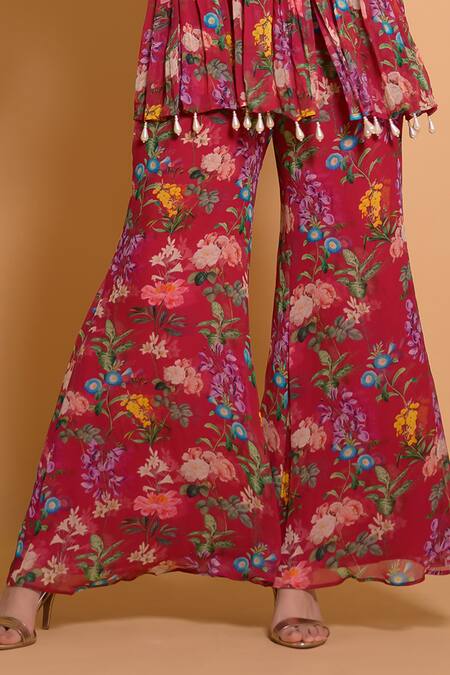 Buy Seams Pret And Couture Purple Georgette Printed Floral Round Preet Kurta And Palazzo Set Online at Aza Fashions Buy_Seams Pret And Couture_Purple Georgette Printed Floral Round Preet Kurta And Palazzo Set _Online_at_Aza_Fashions