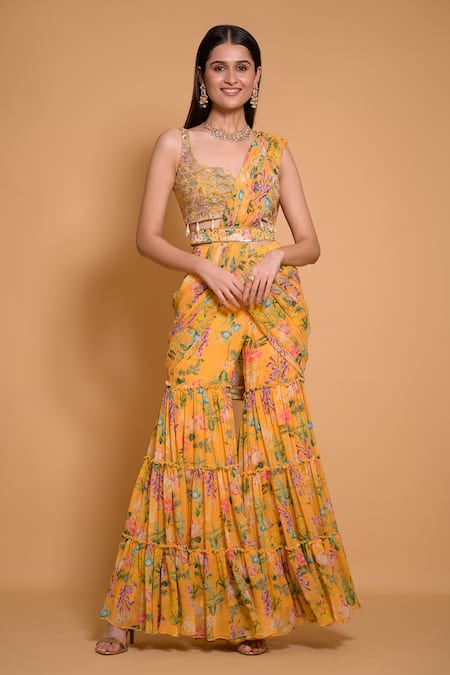 Seams Pret And Couture Tifara Floral Print Sharara Saree With Blouse 