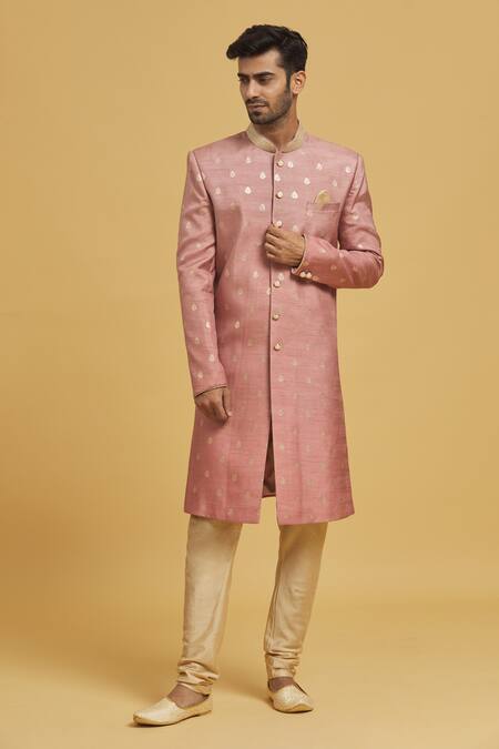 Seirra Thakur Pink Cotton, Silk Embroidery Sherwani And Churidar Set Online at Aza Fashions Seirra Thakur_Pink Cotton, Silk Embroidery Sherwani And Churidar Set_Online_at_Aza_Fashions