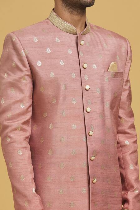 Shop Seirra Thakur Pink Cotton, Silk Embroidery Sherwani And Churidar Set Online at Aza Fashions Shop_Seirra Thakur_Pink Cotton, Silk Embroidery Sherwani And Churidar Set_Online_at_Aza_Fashions