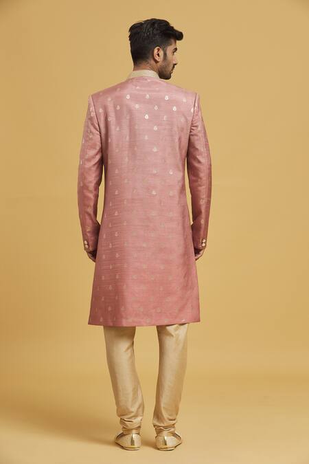 Shop Seirra Thakur Pink Cotton, Silk Embroidery Sherwani And Churidar Set at Aza Fashions Shop_Seirra Thakur_Pink Cotton, Silk Embroidery Sherwani And Churidar Set_at_Aza_Fashions