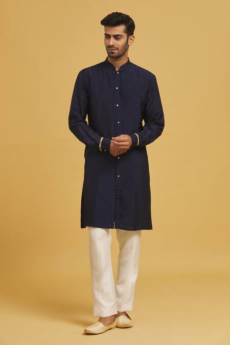 Seirra Thakur Blue Silk, , Satin Solid Kurta And Straight Pant Set Online at Aza Fashions Seirra Thakur_Blue Silk, , Satin Solid Kurta And Straight Pant Set_Online_at_Aza_Fashions