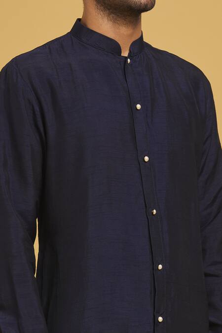 Shop Seirra Thakur Blue Silk, , Satin Solid Kurta And Straight Pant Set Online at Aza Fashions Shop_Seirra Thakur_Blue Silk, , Satin Solid Kurta And Straight Pant Set_Online_at_Aza_Fashions