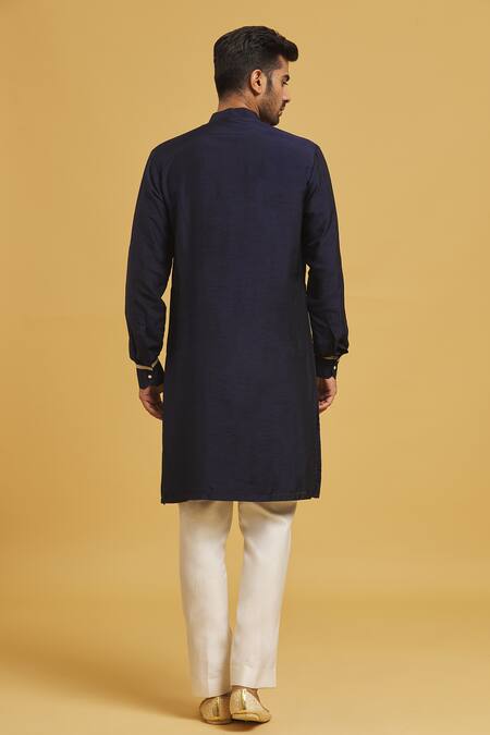 Shop Seirra Thakur Blue Silk, , Satin Solid Kurta And Straight Pant Set at Aza Fashions Shop_Seirra Thakur_Blue Silk, , Satin Solid Kurta And Straight Pant Set_at_Aza_Fashions