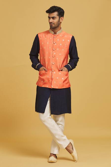 Buy VASTRAMAY Maroon Patola Print Nehru Jacket With Orange Color Kurta  Pyjama Set Jacket Kurta Sets perfect as presents - Vastramaysale.com