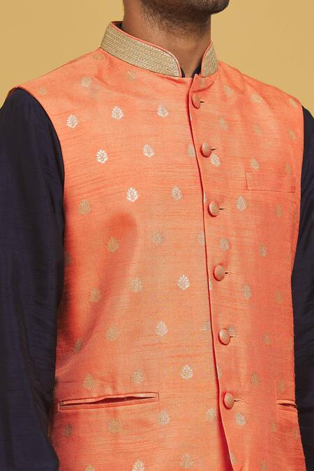 Seirra Thakur Orange Silk Embroidery Floral Applique Nehru Jacket Online at Aza Fashions Seirra Thakur_Orange Silk Embroidery Floral Applique Nehru Jacket_Online_at_Aza_Fashions