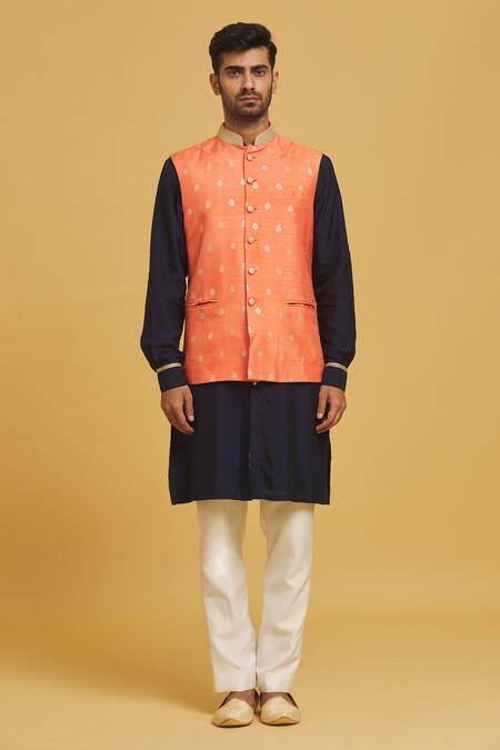 Buy Seirra Thakur Orange Silk Embroidery Floral Applique Nehru Jacket Online at Aza Fashions Buy_Seirra Thakur_Orange Silk Embroidery Floral Applique Nehru Jacket_Online_at_Aza_Fashions