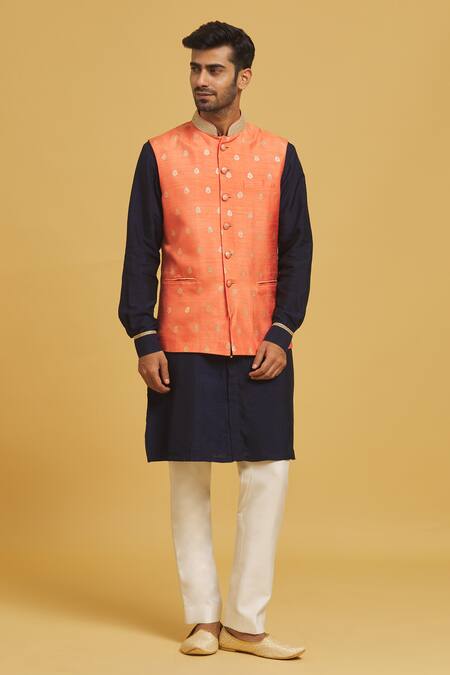 Seirra Thakur Orange Silk Embroidery Floral Applique Nehru Jacket at Aza Fashions Seirra Thakur_Orange Silk Embroidery Floral Applique Nehru Jacket_at_Aza_Fashions