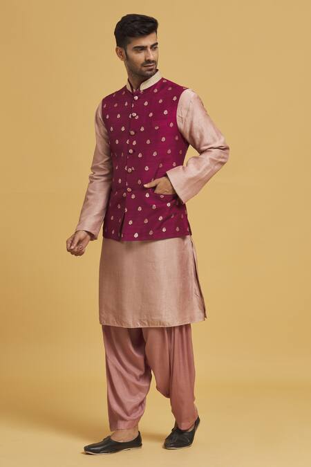 Seirra Thakur Magenta Silk Embroidery Floral Applique Nehru Jacket Online at Aza Fashions Seirra Thakur_Magenta Silk Embroidery Floral Applique Nehru Jacket_Online_at_Aza_Fashions