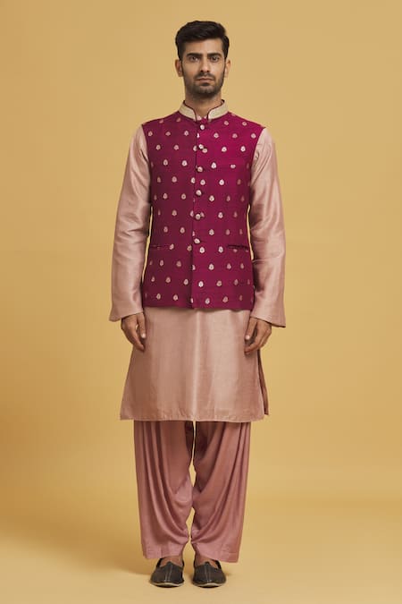 Buy Seirra Thakur Magenta Silk Embroidery Floral Applique Nehru Jacket Online at Aza Fashions Buy_Seirra Thakur_Magenta Silk Embroidery Floral Applique Nehru Jacket_Online_at_Aza_Fashions