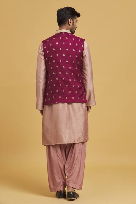 Shop Seirra Thakur Magenta Silk Embroidery Floral Applique Nehru Jacket at Aza Fashions Shop_Seirra Thakur_Magenta Silk Embroidery Floral Applique Nehru Jacket_at_Aza_Fashions