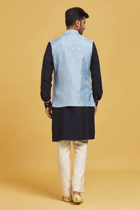 Shop Seirra Thakur Blue Silk Embroidery Floral Applique Nehru Jacket at Aza Fashions Shop_Seirra Thakur_Blue Silk Embroidery Floral Applique Nehru Jacket_at_Aza_Fashions