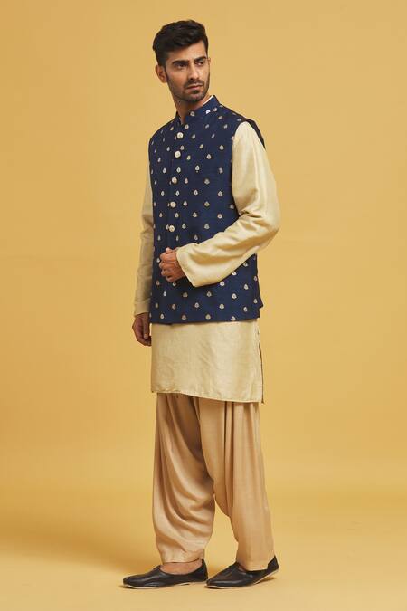 Buy Seirra Thakur Blue Silk Embroidery Floral Applique Navy Nehru Jacket Online at Aza Fashions Buy_Seirra Thakur_Blue Silk Embroidery Floral Applique Navy Nehru Jacket_Online_at_Aza_Fashions